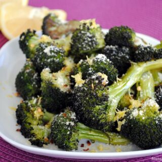 Parmesan-Lemon Roasted Broccoli - Just five ingredients makes the best broccoli side dish ever! | foxeslovelemons.com