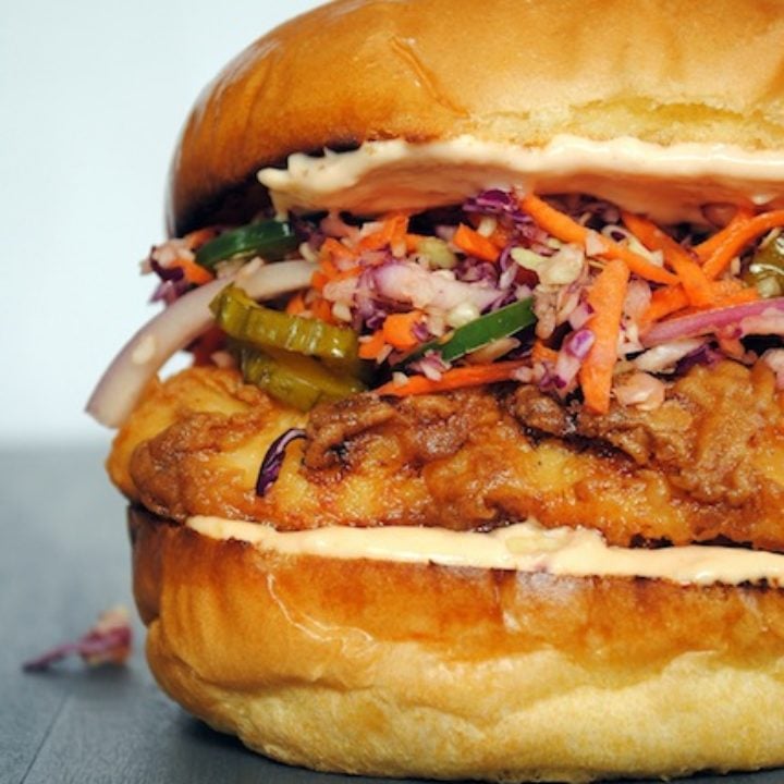 Fried Chicken Sandwiches with Pickle Coleslaw - Foxes Love Lemons