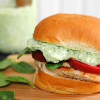 Green Goddess Chicken Sandwiches – healthy and delicious, with a creamy sauce made with Greek yogurt and tons of herbs. | foxeslovelemons.com