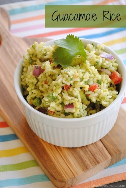 Guacamole Rice - all of the ingredients from guacamole, smashed into rice for a unique side dish! Serve warm or cold. | foxeslovelemons.com