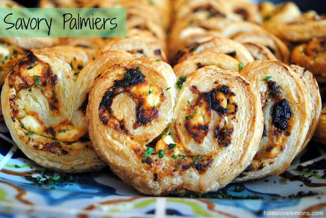 Savory Palmiers with goat cheese, sundried tomatoes, pine nuts and basil pesto.