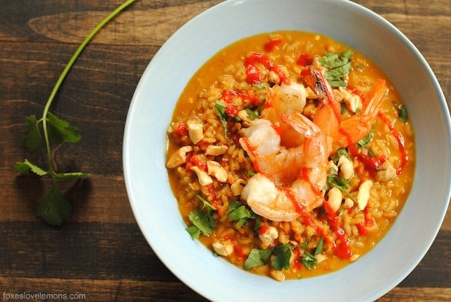 Spicy Coconut Risotto with Lime Shrimp | http://homemaderecipes.com/course/pastas-bread/14-risotto-recipes/