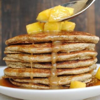 Whole Grain Pancakes with Pineapple-Ginger Compote - healthy whole-grain pancakes that taste great, with a fruity topping. | foxeslovelemons.com