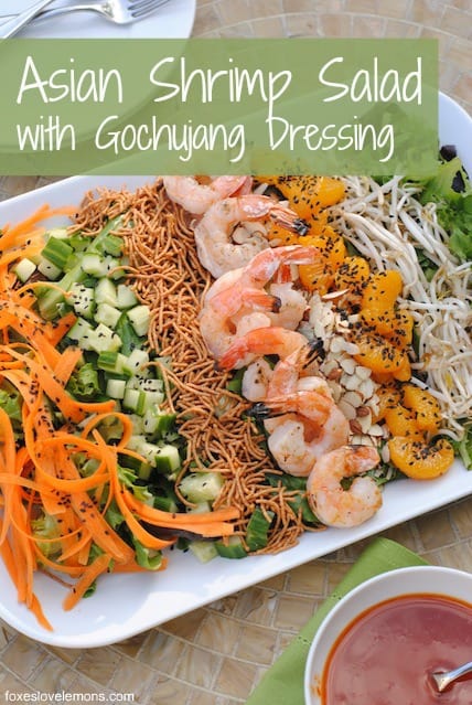 Asian Shrimp Salad with Gochujang Dressing – a cold, crunchy, refreshing salad for a warm day. | foxeslovelemons.com