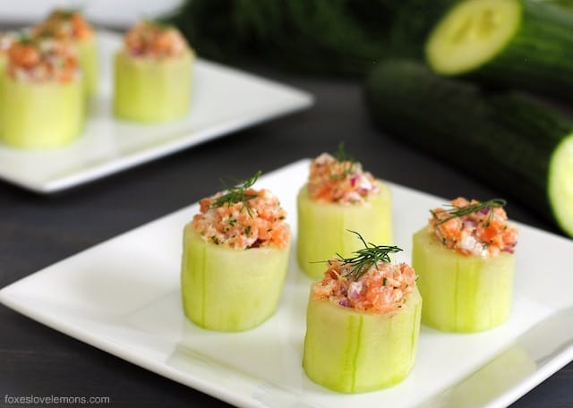 Cucumber Cups with Smoked Salmon Salad - An adorable appetizer that adds an elegant touch to any special occasion. Can easily be made using basic kitchen tools! | foxeslovelemons.com