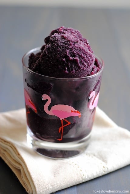 Mulberry-Ginger Sorbet - a refreshing summer dessert that uses the free berries growing in your yard! Can also be made with blackberries. | foxeslovelemons.com