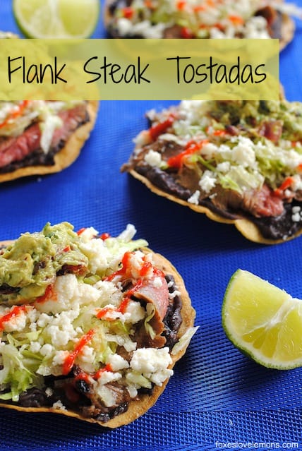 Flank Steak Tostadas – a quick and easy weeknight meal featuring grilled flank steak, black beans and queso fresco. | foxeslovelemons.com