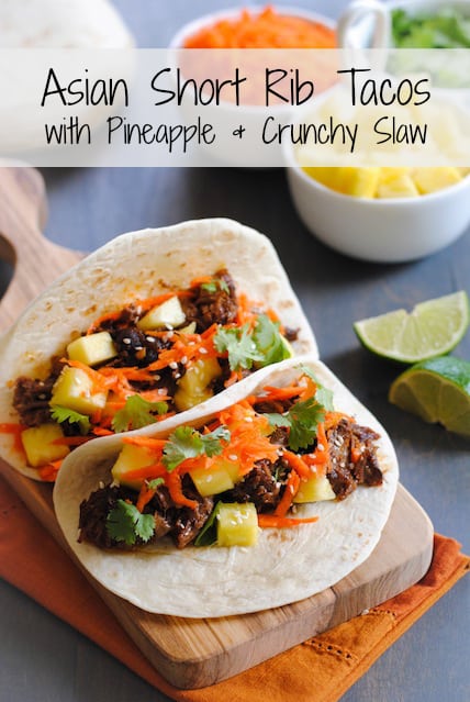 Asian Short Rib Tacos with Pineapple and Crunchy Slaw - a tasty meal where your slow cooker does all the work! | foxeslovelemons.com