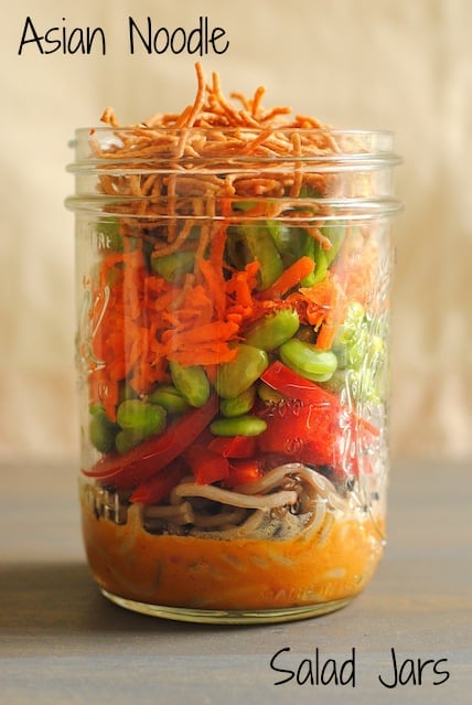 Asian Noodle Salad Jars - a portable, colorful and healthful lunch! | foxeslovelemons.com