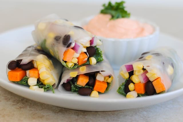 Crunchy Veggie & Black Bean Spring Rolls - a fun vegetarian snack or light lunch. | foxeslovelemons.com