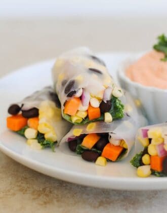 Crunchy Veggie & Black Bean Spring Rolls - a fun vegetarian snack or light lunch. | foxeslovelemons.com