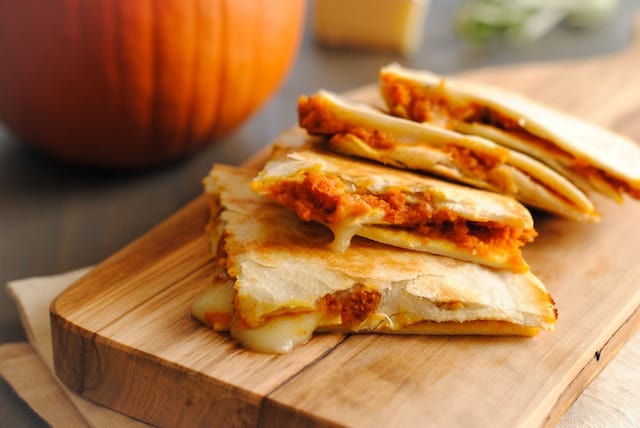 Pumpkin-Brie Quesadillas - a melty, cheesy fall treat! | foxeslovelemons.com