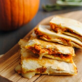 Pumpkin-Brie Quesadillas - a melty, cheesy fall treat! | foxeslovelemons.com