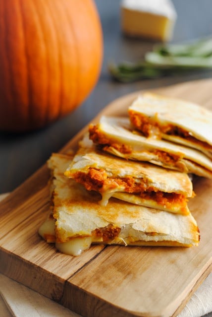 Pumpkin-Brie Quesadillas - a melty, cheesy fall treat! | foxeslovelemons.com