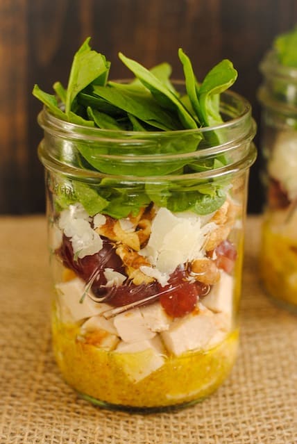 Mason Jar Chicken Salad with Apples, Walnuts, and Gorgonzola