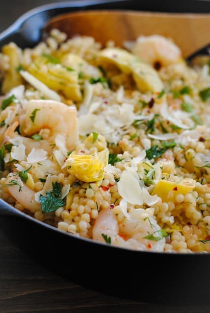 Lemon and Artichoke Israeli Couscous with Shrimp | www.foxeslovelemons.com