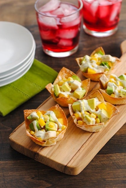 Avocado and Corn Salsa Wonton Cups - The Foodie Takes Flight