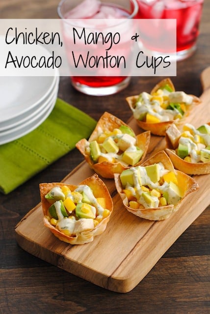Chicken, Mango & Avocado Wonton Cups - a simple, colorful and flavorful finger food! | foxeslovelemons.com
