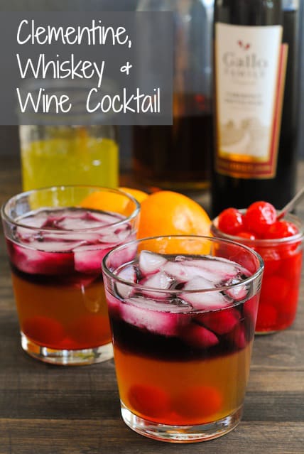 Clementine, Whiskey and Wine Cocktail - A strong but fruity and beautiful winter drink. | foxeslovelemons.com