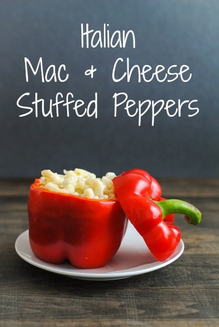 Italian Mac & Cheese Stuffed Peppers - Creamy pasta with lots of cheese and herbs stuffed into red peppers and roasted. | foxeslovelemons.com