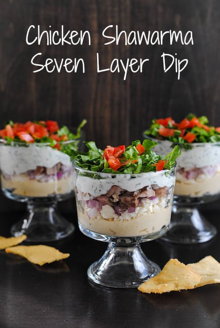 Chicken Shawarma Seven Layer Dip - A crowd-pleasing Middle Eastern-inspired layered dip! | foxeslovelemons.com