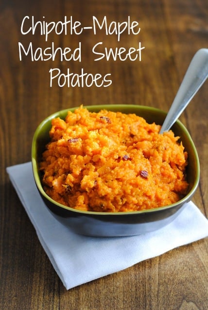 Chipotle-Maple Mashed Sweet Potatoes - Sweet potatoes mashed with smoky chipotle peppers and maple syrup for a healthful yet comforting side dish. | foxeslovelemons.con