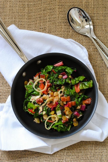 Sauteed Swiss Chard with Fruit and Nuts - A 10-minute side dish packed with vitamins and antioxidants. | foxeslovelemons.com