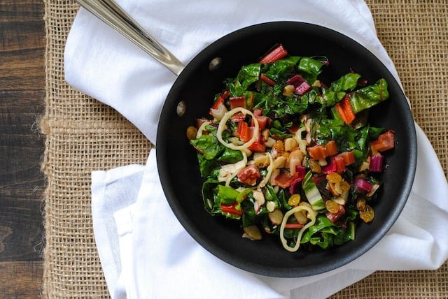 Sauteed Swiss Chard with Fruit and Nuts - A 10-minute side dish packed with vitamins and antioxidants. | foxeslovelemons.com