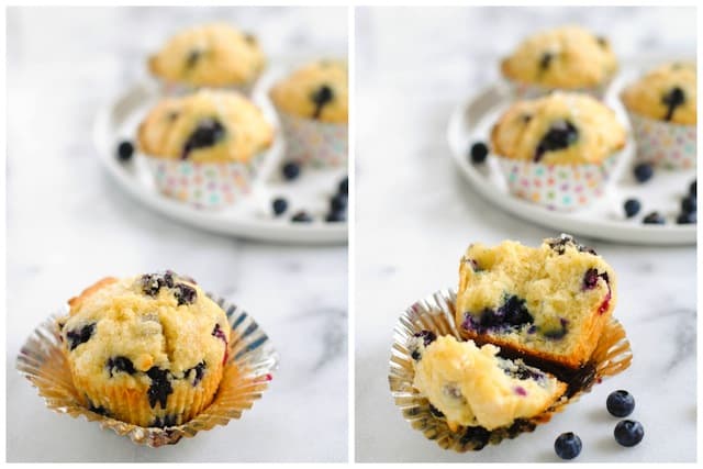 Best-Ever Blueberry Muffins - Moist, flavor-packed blueberry muffins flecked with lemon zest and finished with crunchy sugar for a coffee shop-style muffin. | foxeslovelemons.com