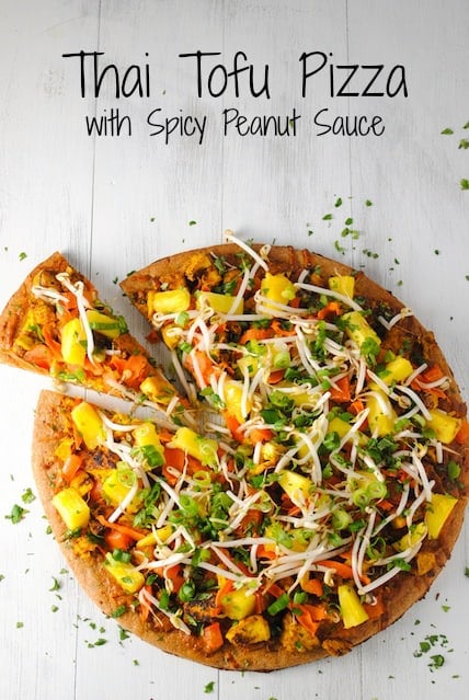 Thai Tofu Pizza with Spicy Peanut Sauce - A Pad Thai-inspired pizza! A colorful and healthy vegetarian meal. | foxeslovelemons.com