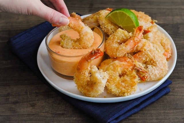 Baked Coconut Shrimp with Creamy Sweet Chili Sauce - A light and delicious restaurant-quality meal or appetizer that comes together in just minutes! | foxeslovelemons.com