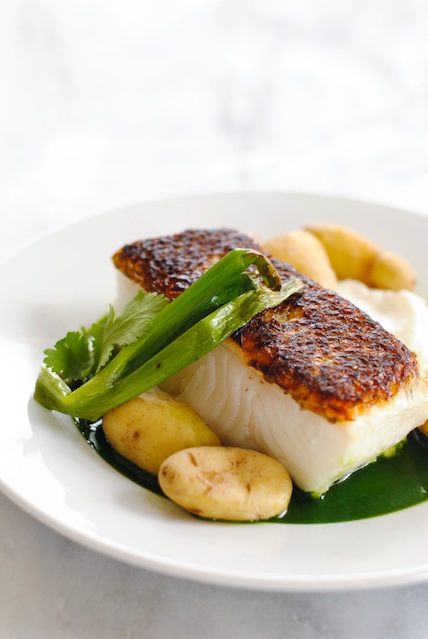 Seared Chilean Sea Bass Recipe with Potatoes & Herb Sauce - Foxes Love
