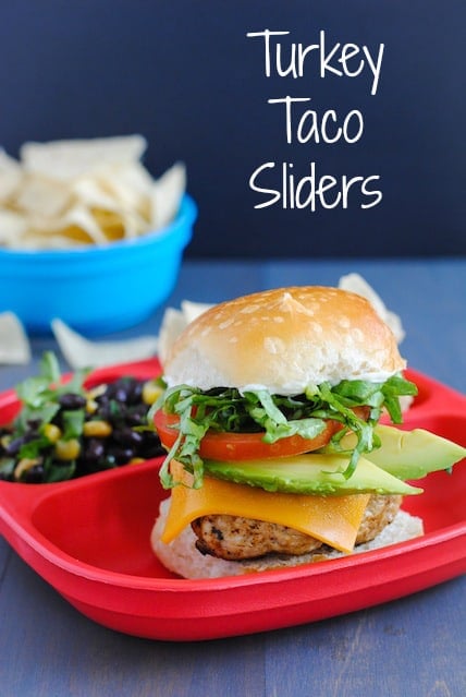 Turkey Taco Sliders - A healthy and tasty meal that you can quickly re-purpose into a leftover Turkey Taco Bowl the next day! See post for info about both recipes. | foxeslovelemons.com