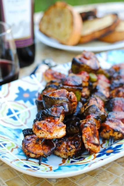 Jambalaya Kabobs - Cajun-spiced chicken, shrimp, sausage and veggies on grill-ready skewers! | foxeslovelemons.com