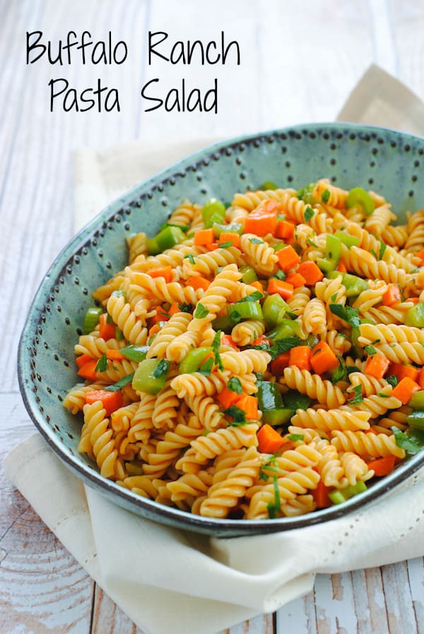 Buffalo Ranch Pasta Salad - A flavor-packed side dish that's a total crowd pleaser! | foxeslovelemons.com