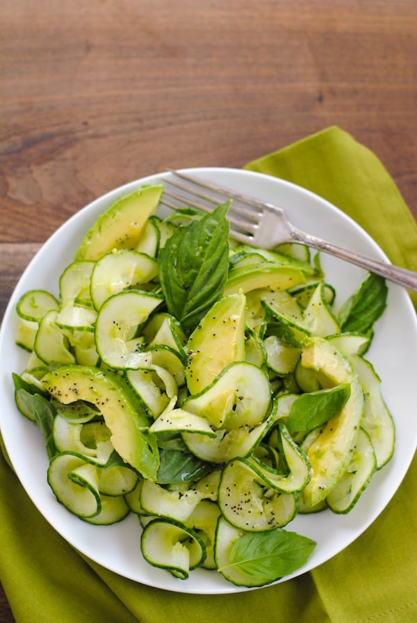 Cucumber & Avocado Salad with Tequila-Poppyseed Vinaigrette - A fresh, beautiful and healthy salad! | foxeslovelemons.com