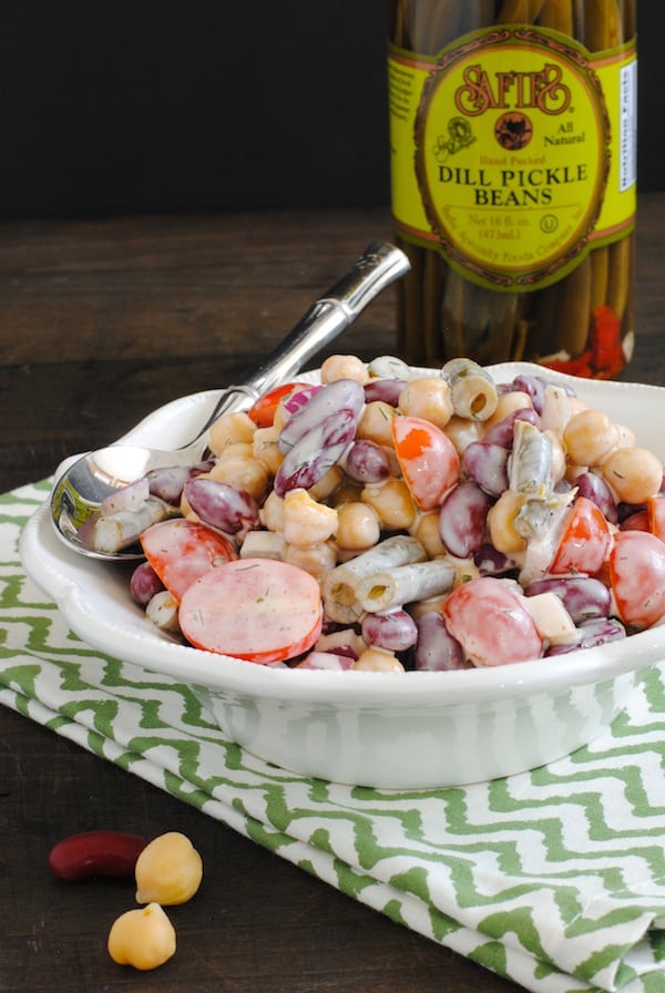 Three Bean Salad with Yogurt-Buttermilk Dressing - A protein packed salad that can be kept in the fridge for lunches throughout the week! | foxeslovelemons.com