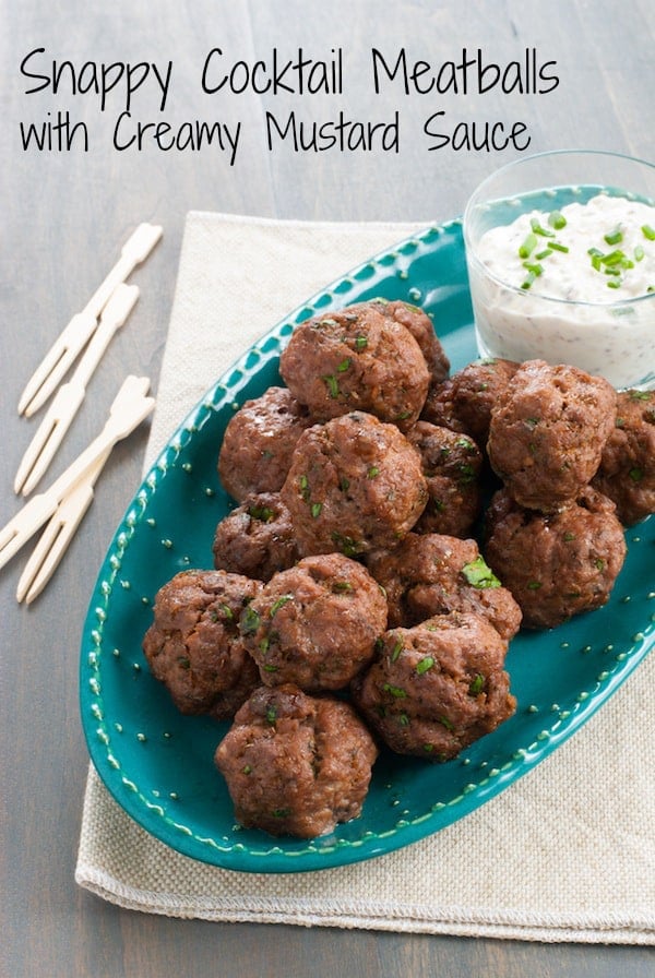 Snappy Cocktail Meatballs with Creamy Mustard Sauce (Gluten-Free) - A party appetizer that everyone can enjoy, and it comes together in just minutes! | foxeslovelemons.com