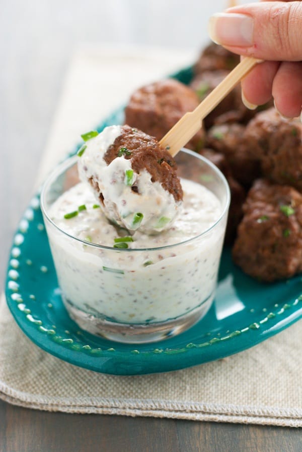 Snappy Cocktail Meatballs with Creamy Mustard Sauce (Gluten-Free) - A party appetizer that everyone can enjoy, and it comes together in just minutes! | foxeslovelemons.com