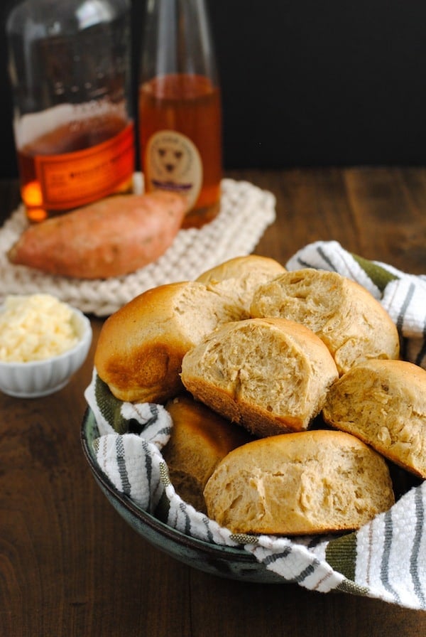 Spiced Sweet Potato Rolls with Bourbon Honey Butter - Perfect for the holidays! | foxeslovelemons.com