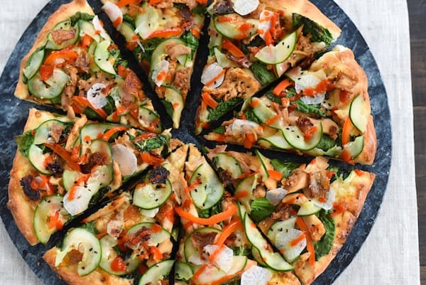 Very Teriyaki Turkey Pizza - Leftover turkey, colorful veggies & teriyaki sauce come together to make this unique pizza! | foxeslovelemons.com