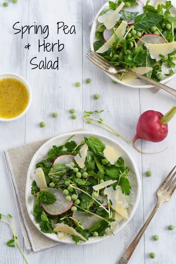 Spring Pea & Herb Salad with Asiago & Parmesan - A fresh and bright salad to welcome Spring! | foxeslovelemons.com