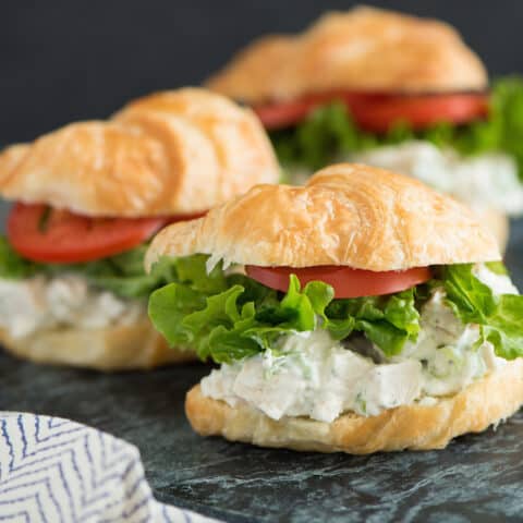 Greek Yogurt Ranch Chicken Salad Sandwiches - Flavor-packed ranch chicken salad sandwiches made with Greek yogurt. Perfect for a party, or to keep in the fridge for lunches throughout the work week! | foxeslovelemons.com