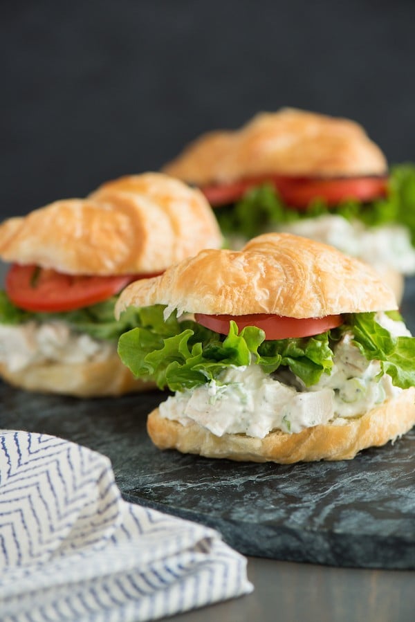 Greek Yogurt Ranch Chicken Salad Sandwiches - Flavor-packed ranch chicken salad sandwiches made with Greek yogurt. Perfect for a party, or to keep in the fridge for lunches throughout the work week! | foxeslovelemons.com