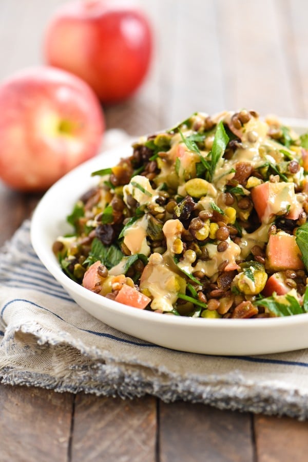 Warm Sautéed Apple & Lentil Salad - A Middle-Eastern inspired vegetarian side dish packed with flavor! | foxeslovelemons.com