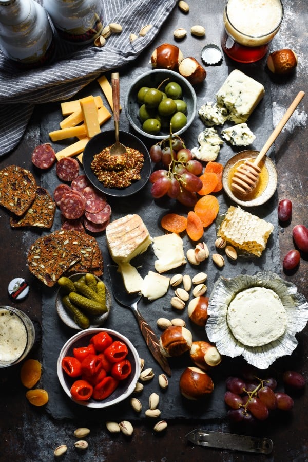 Cheese Board for Beer - All of the salty, spicy, creamy, nutty and pickled items you need to assemble an appetizer spread perfect for a beer-tasting party. | foxeslovelemons.com