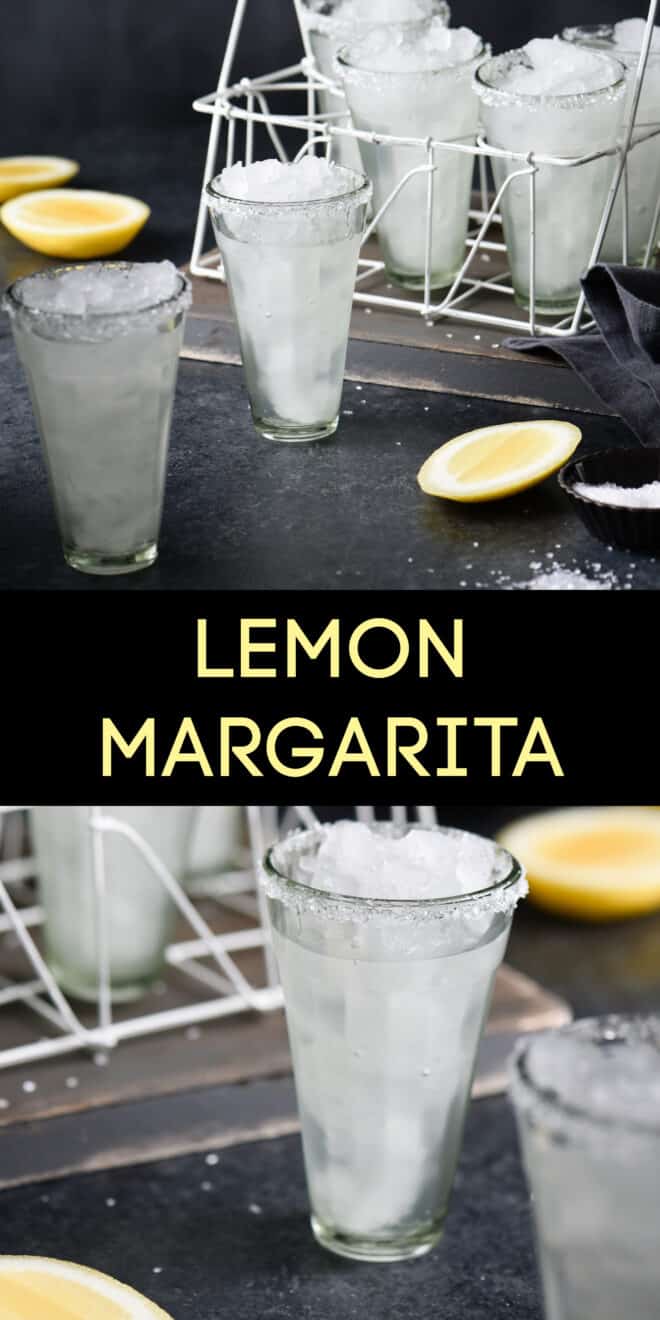 Collage of images of cocktails with overlay: LEMON MARGARITA.