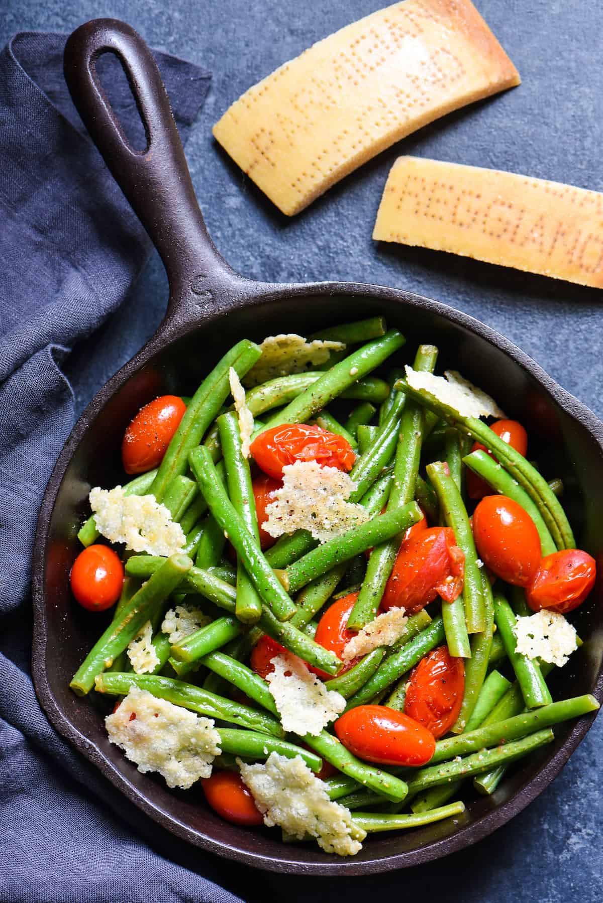 Sautéed Green Beans with Tomatoes & Crispy Parmesan - A simple but fancy-looking side dish for any special meal. | foxeslovelemons.com