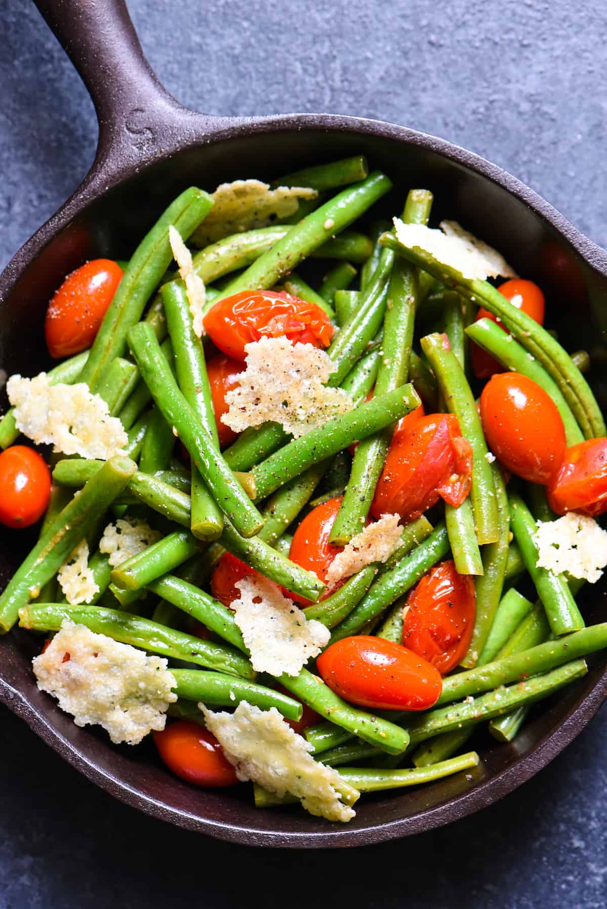 Sautéed Green Beans with Tomatoes & Crispy Parmesan