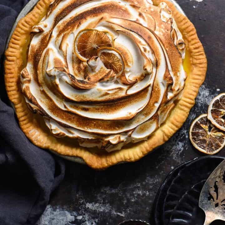 Lemon Cardamom Meringue Pie - Put an easy gourmet twist on a classic pie by adding a touch of cardamom to the meringue! | foxeslovelemons.com